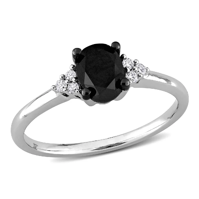 Women’s pear-shaped diamond ring-Miadora 1ct TW Round Oval-Cut Black White Diamond Stud Ring in 14k White Gold