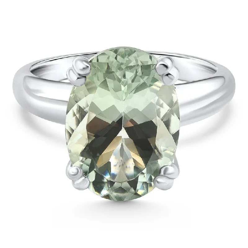 Women’s thick band ring-5Ct Green Amethyst Oval Ring Gold