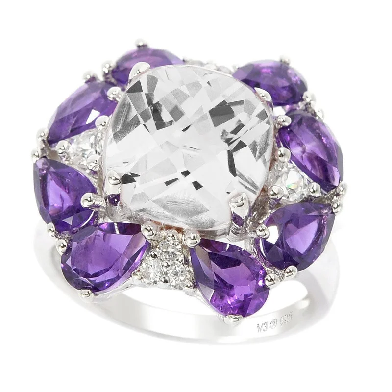 Women’s stackable silver rings-Sterling Silver with White Quartz, Amethyst and White Zircon Ring