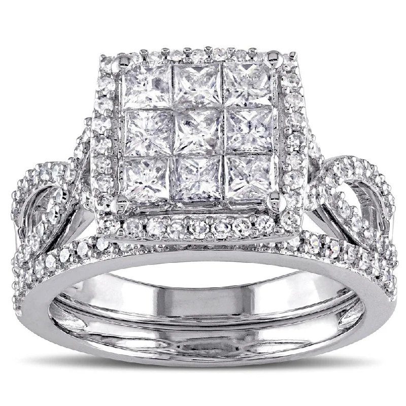 Women’s romantic promise ring-Miadora Signature Collection 10k White Gold 1 1/ 2ct TDW Diamond Bridal Ring Set