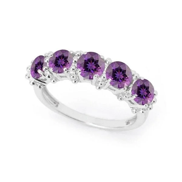 Women’s ring set-Sterling Silver Five Stone Natural Amethyst Ring