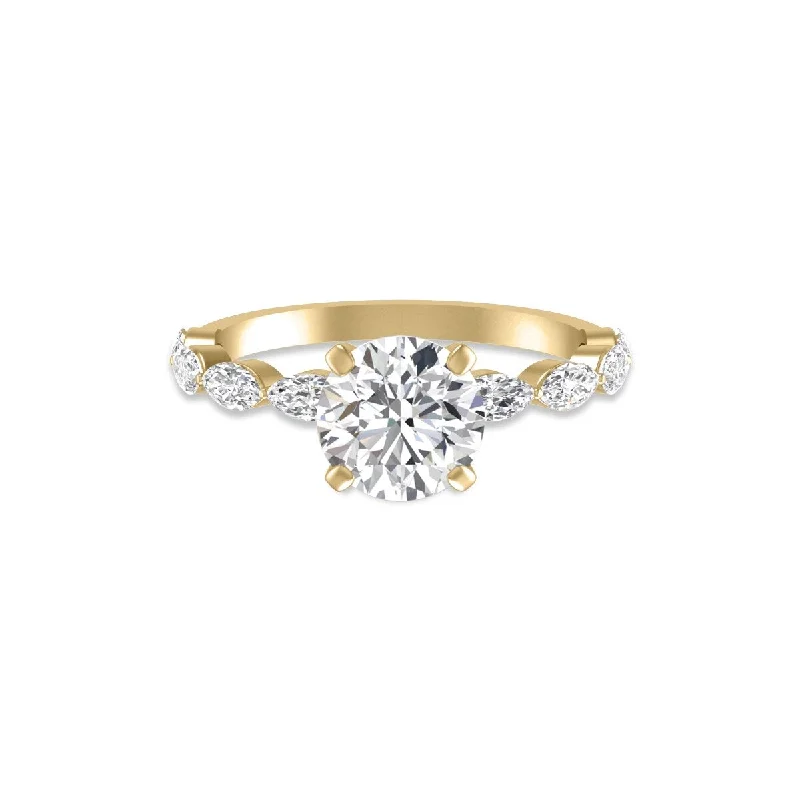 Women’s personalized name ring-Marquee 14K Yellow Gold Diamond Eleanor Ring with IGI Certified 1 Carat Round Center Lab Grown Diamond