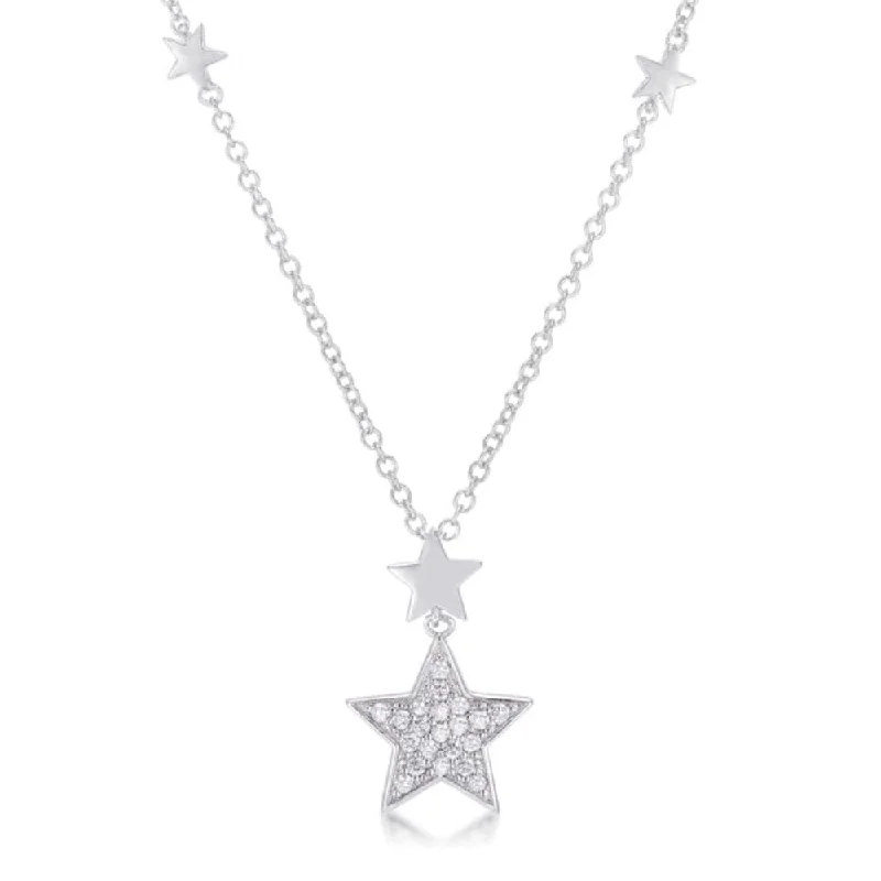 Women’s fashion ring-0.32Ct Rhodium Star Necklace With Shimmering Cz - 16 inch