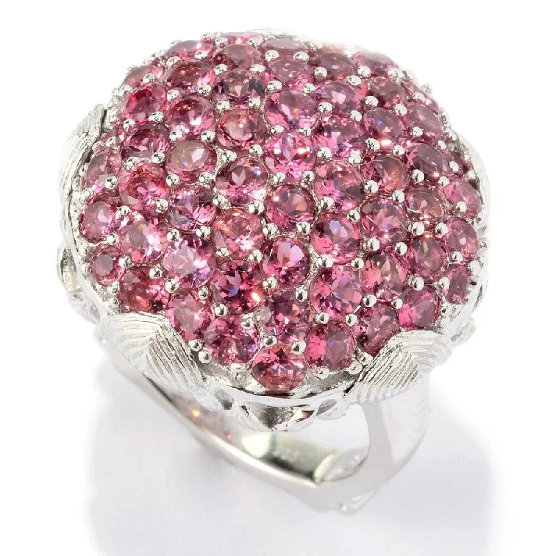 Women’s two-tone ring-Sterling Silver Pink Tourmaline Cluster Flower Ring