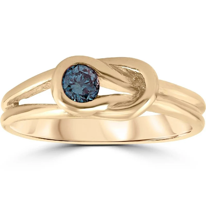 Women’s open ring-1/5ct Knot Treated Blue Diamond Solitaire Promise Ring 14K Yellow Gold