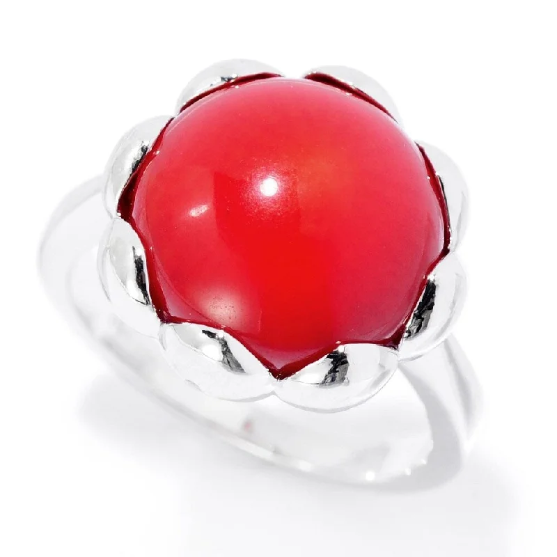 Women’s wedding band-Sterling Silver 12mm Red Coral Flower Ring