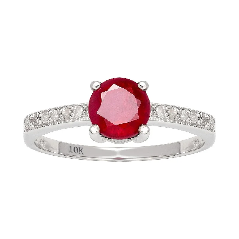 Women’s solitaire ring-Viducci 10k White Gold Genuine Round Ruby and Diamond Ring