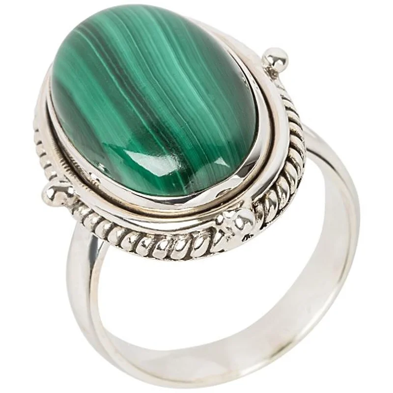 Women’s silver statement ring-925 Sterling Silver Malachite Gemstone Solitaire Ring