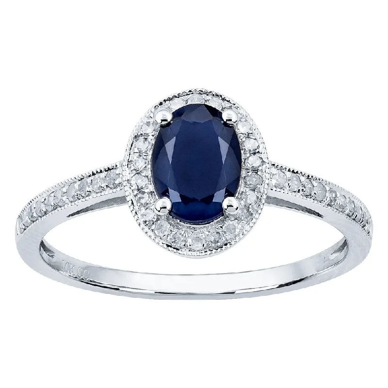 Women’s delicate ring-Viducci 10k White Gold Genuine Oval Sapphire and Diamond Halo Ring