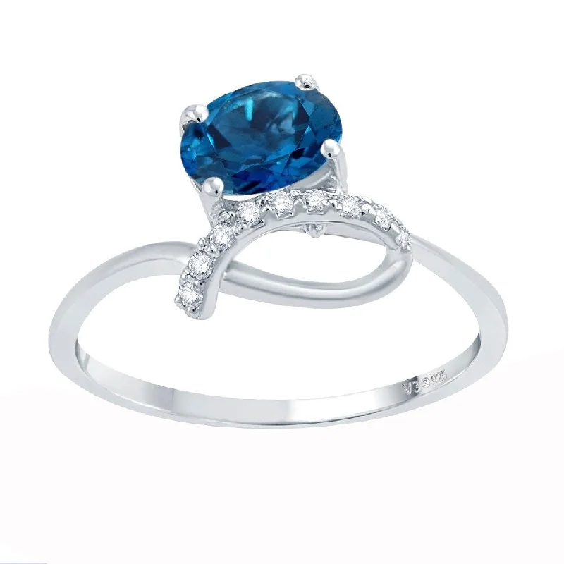 Women’s emerald ring-Sterling Silver with Natural Sky Blue Topaz and White Topaz Ring