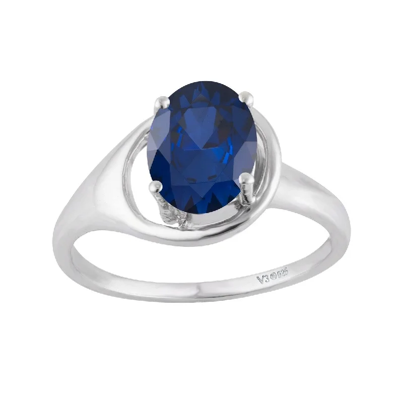 Women’s sapphire ring-Sterling Silver with Blue Sapphire Soliltaire Ring