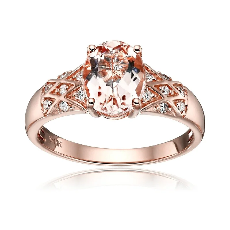 Women’s contemporary ring-10k Rose Gold Morganite and Diamond Ring