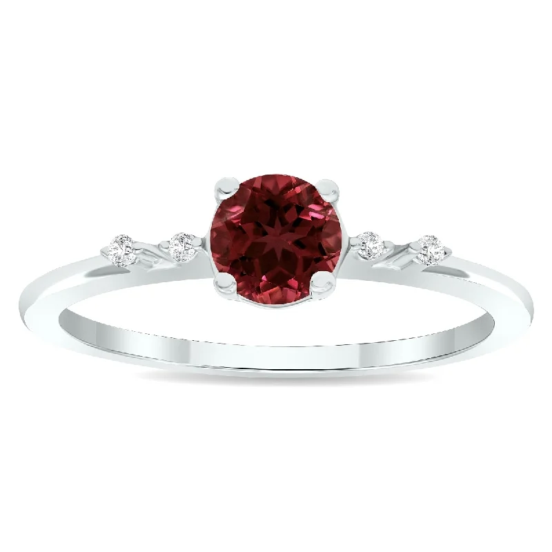 Women’s diamond eternity ring-Women's Garnet and Diamond Sparkle Ring in 10K White Gold