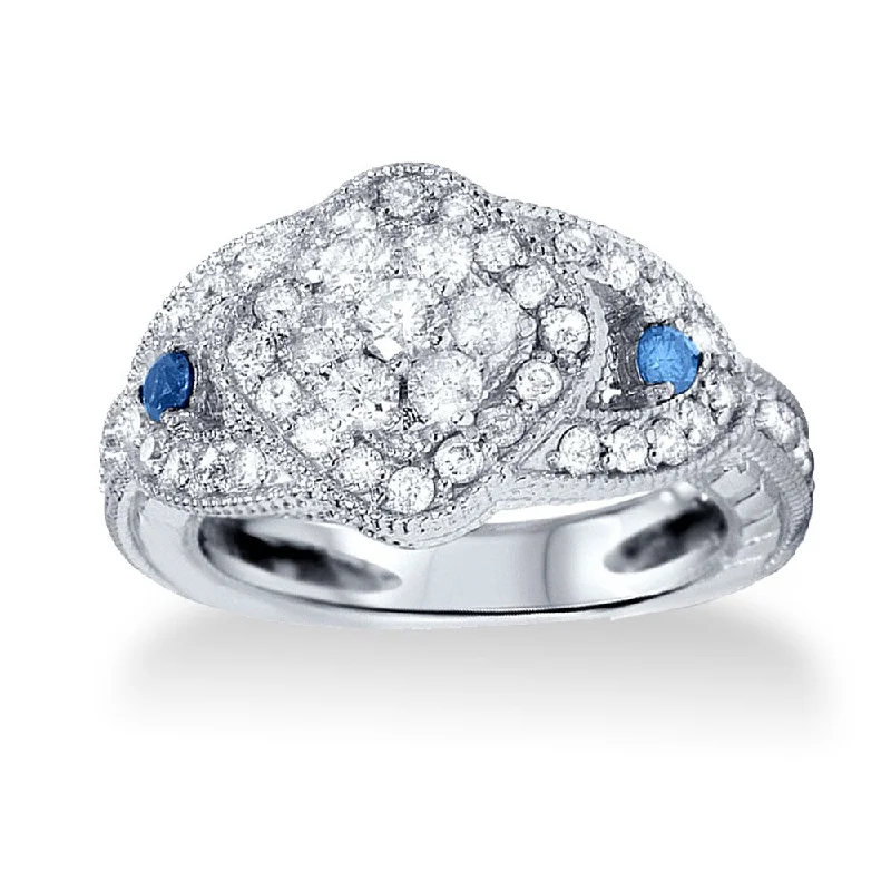 Women’s eternity ring-14k White Gold 0.79ct TDW Vintage-style Diamond Ring with Blue Diamond Accent