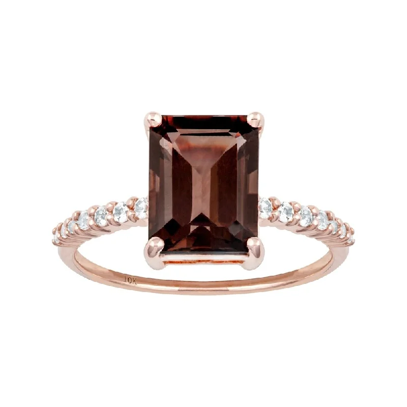 Women’s luxurious ring-Viducci 10k Rose Gold Emerald-Cut Smoky Quartz and White Topaz Ring