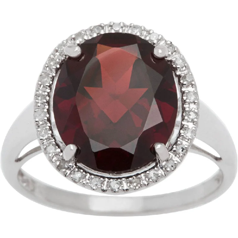 Women’s sapphire ring-Viducci 10k Gold Oval Garnet and 1/6ct TDW Diamond Halo Ring (G-H, I1-I2)