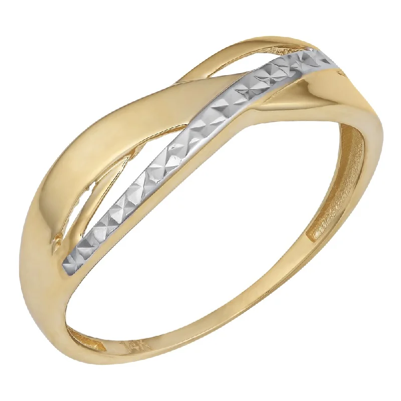 Women’s classic solitaire ring-Fremada 14k Two-tone Gold Diamond-cut and High Polish Triple Highway Ring