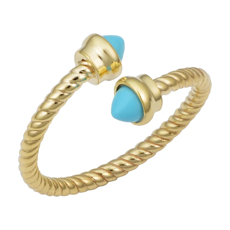 Women’s platinum ring-14k Yellow Gold Turquoise Rope Bypass Ring (adjustable to sizes 5 to 8)