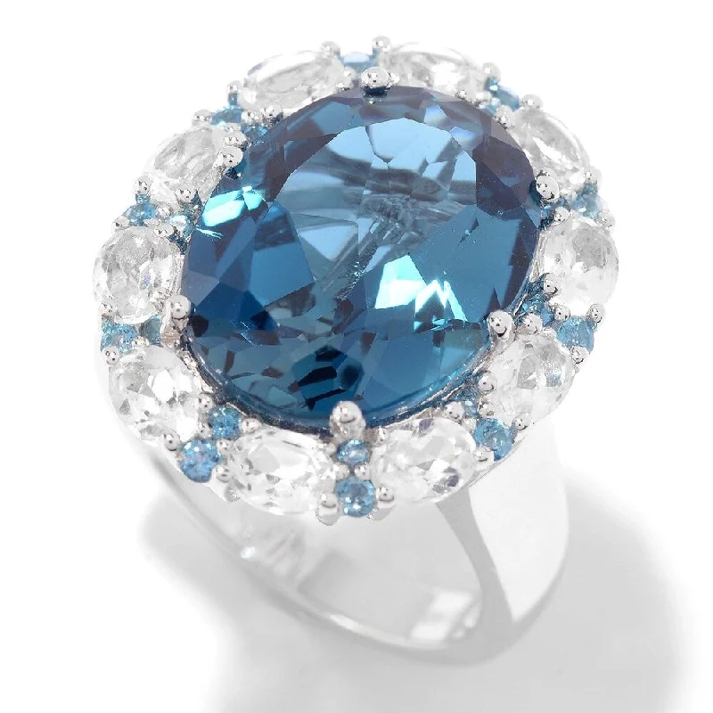 Women’s classic wedding ring-Sterling Silver 14.15ctw Oval London Blue Topaz & White Topaz Ring