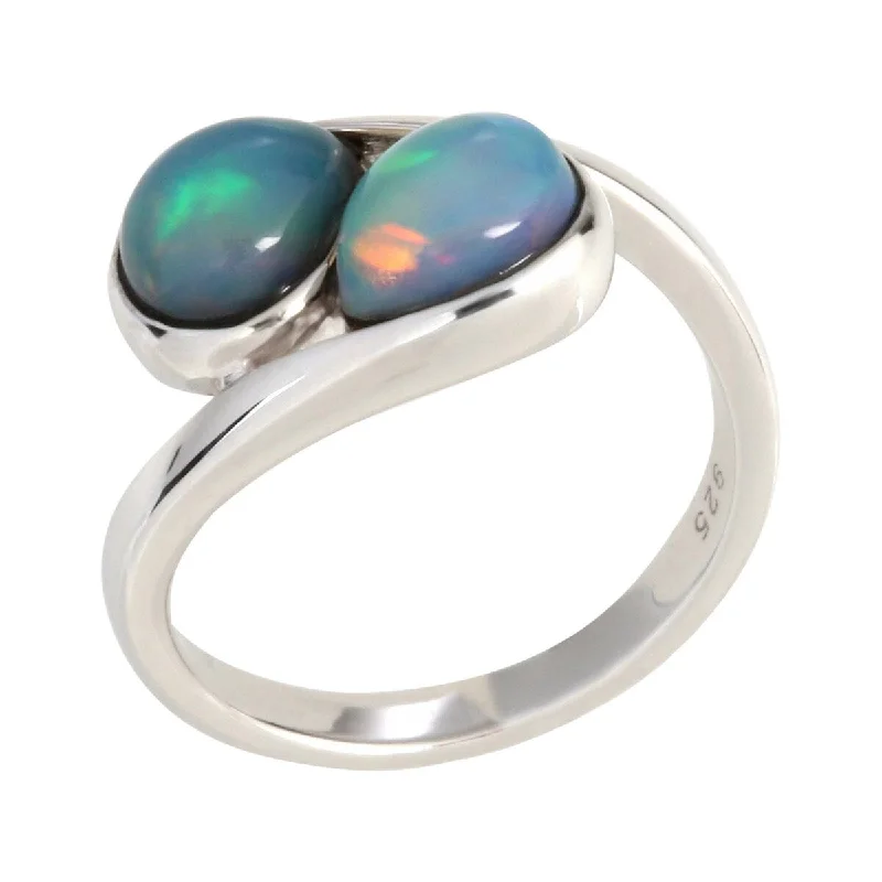 Women’s ruby ring-925 Sterling Silver Ethiopian Opal Bypass Ring