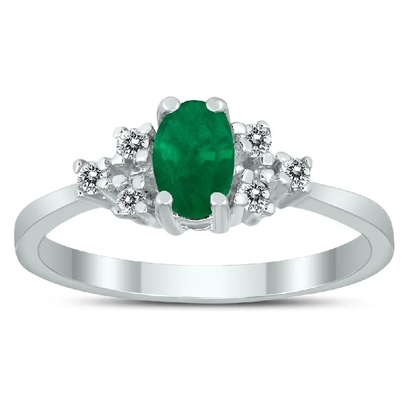 Women’s vintage ring-6X4MM Emerald and Diamond Regal Ring in 10K White Gold