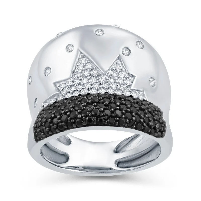 Women’s luxury ring-Sterling Silver with Natural Black Spinel and White Zircon Dome Ring