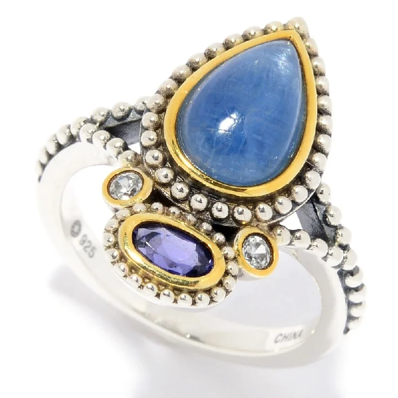 Women’s sterling silver ring-Sterling Silver Kyanite, Iolite & White Zircon Beaded Ring