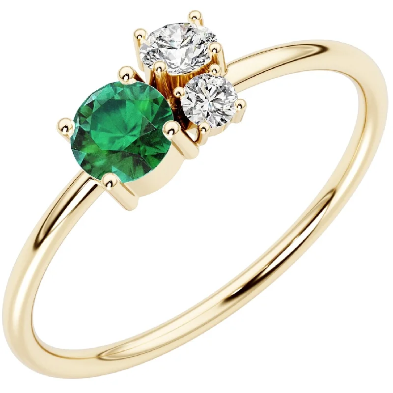 Women’s unique diamond ring-14k Gold Plated Sterling Silver Emerald and Lab Diamond Stackable Ring