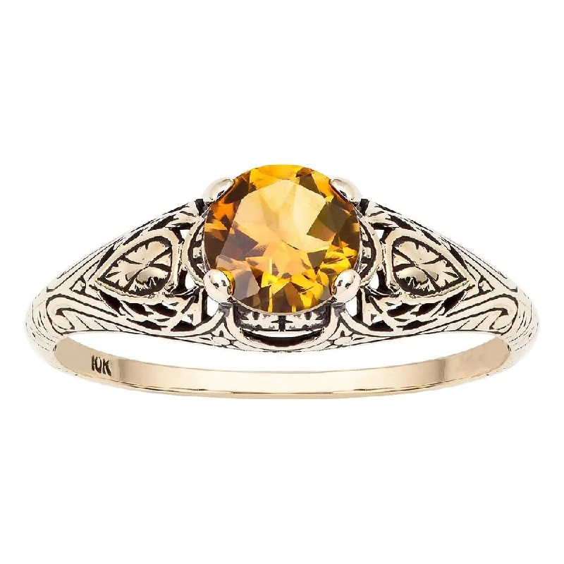 Women’s princess-cut ring-Viducci 10k Yellow Gold Vintage Style Genuine Citrine Scroll Ring