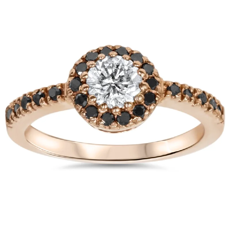 Women’s personalized ring-14k Rose Gold 3/4ct TDW White and Black Diamond Halo Ring