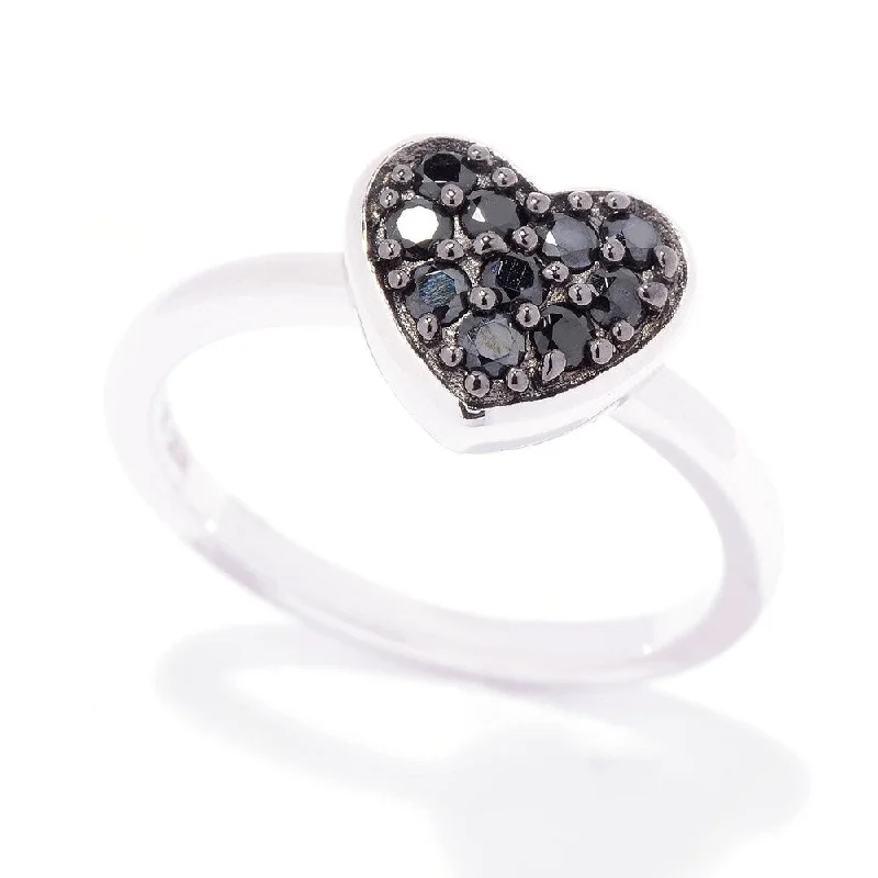 Women’s statement cocktail ring-925 Sterling Silver Black Spinel Heart Ring