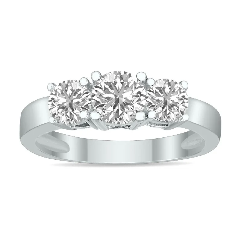 Women’s vintage platinum ring-Marquee 1.50 CTW Three Stone Lab Grown Diamond Ring in 14K White Gold