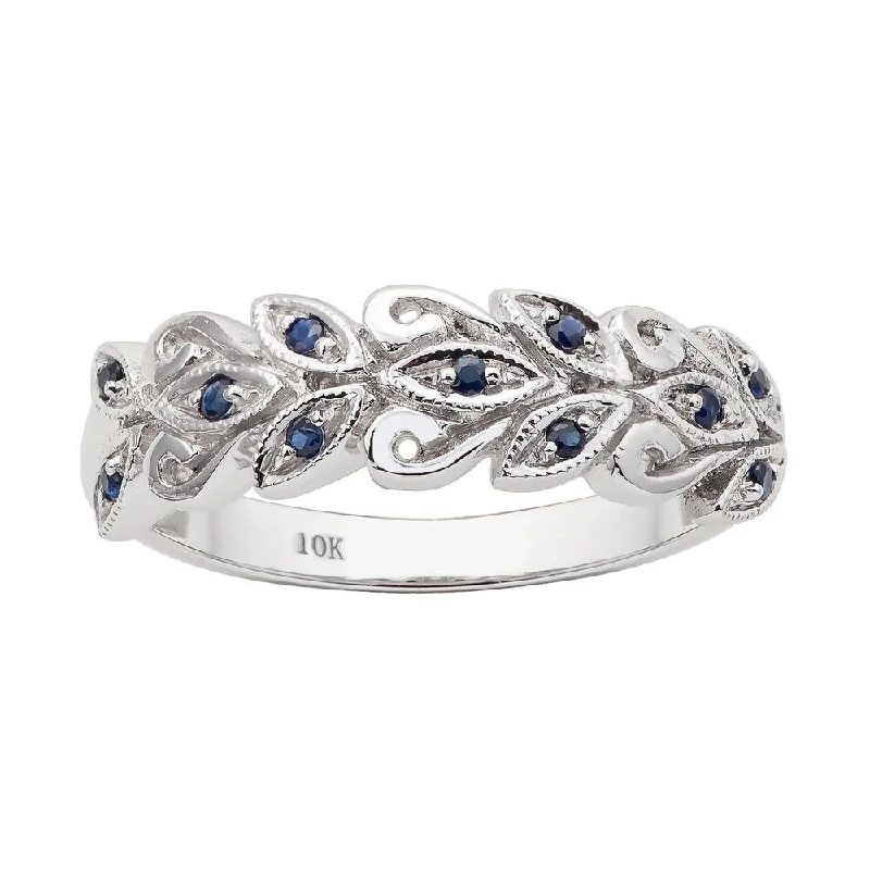 Women’s large gemstone ring-Viducci 10k White Gold Genuine Sapphire Scroll Anniversary Ring