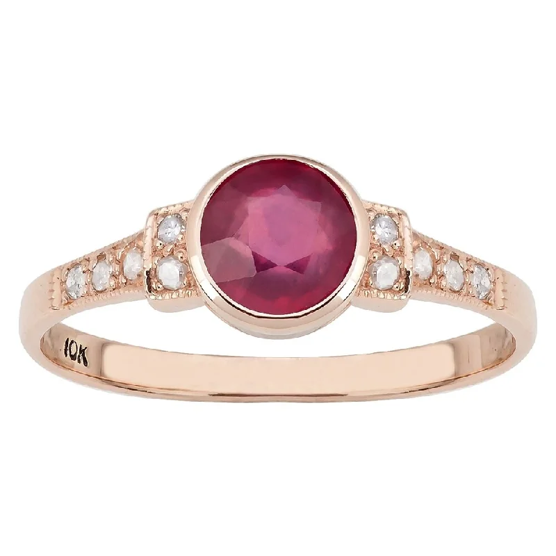 Women’s twist ring-Viducci 10k Rose Gold Vintage Style Genuine Ruby and Diamond Ring