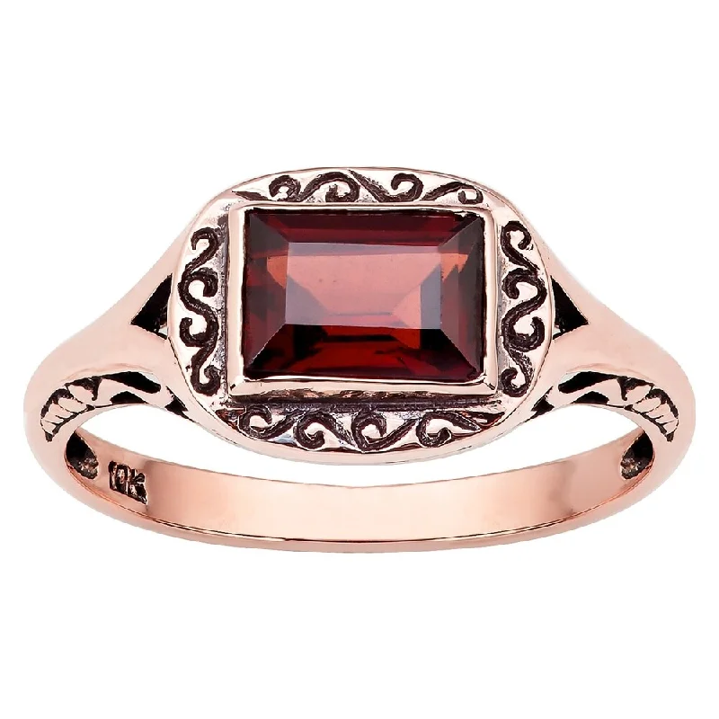 Women’s vintage platinum ring-Viducci 10k Rose Gold Vintage Style Genuine Garnet Scroll Ring