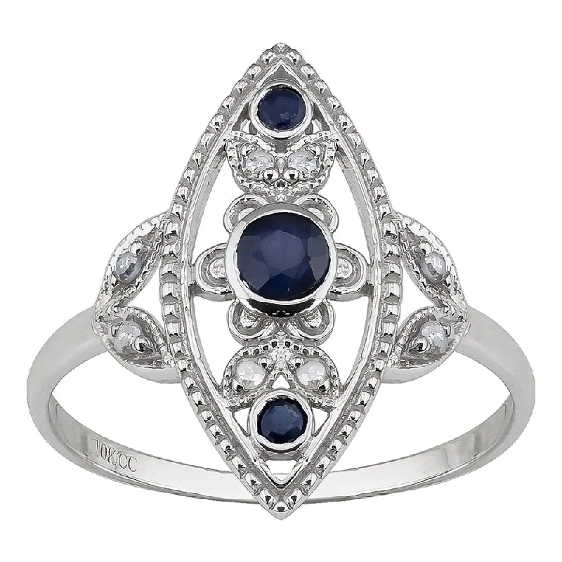 Women’s gold ring-Viducci 10k White Gold Vintage Style Genuine Sapphire and Diamond Ring - Blue