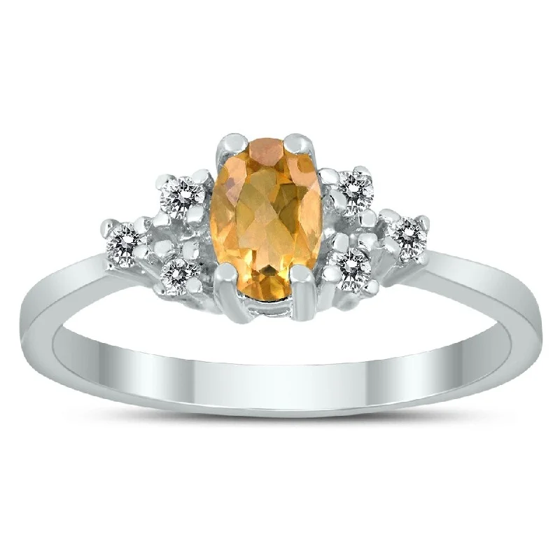 Women’s cross ring-6X4MM Citrine and Diamond Regal Ring in 10K White Gold