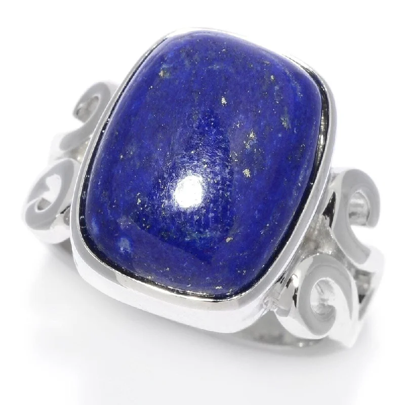 Women’s modern band ring-Sterling Silver Lapis Lazuli Scrollwork Ring