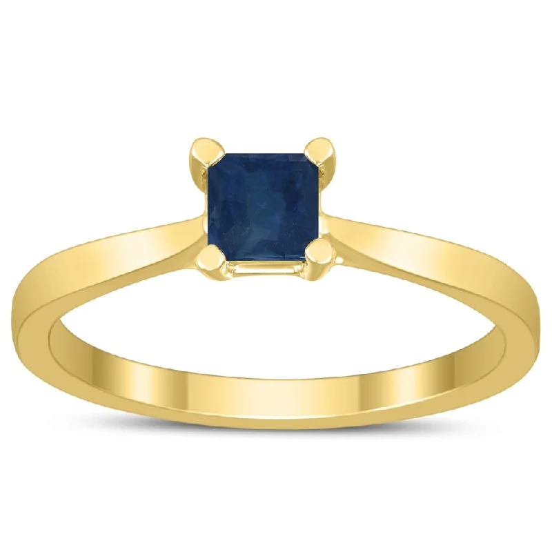 Women’s sapphire engagement ring-Square Princess Cut 4MM Sapphire Solitaire Ring in 10K Yellow Gold