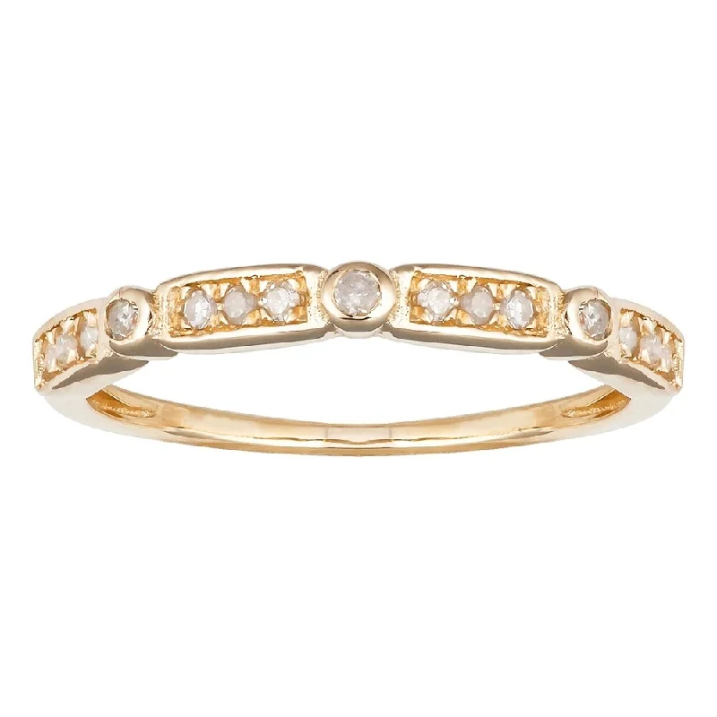 Women’s wide band ring-Viducci 10k Yellow Gold 1/6ct TDW Pave Diamond Vintage-styled Stackable Ring