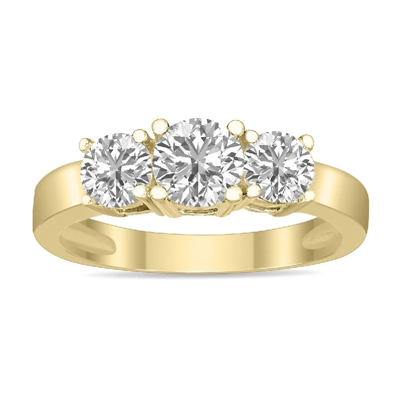 Women’s pear-shaped diamond ring-Marquee 1.50 CTW Three Stone Lab Grown Diamond Ring in 14K Yellow Gold