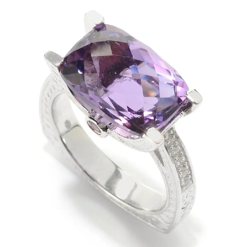 Women’s silver ring-Sterling Silver Amethyst Textured East-West Ring