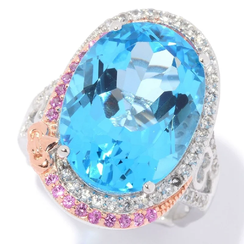 Women’s birthstone ring-Sterling Silver 16.11ctw Oval Swiss Blue Topaz & Multi Gemstone Ring