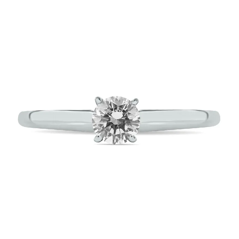 Women’s adjustable gemstone ring-Marquee 1/3 Carat Round Diamond Solitaire Ring in 14K White Gold