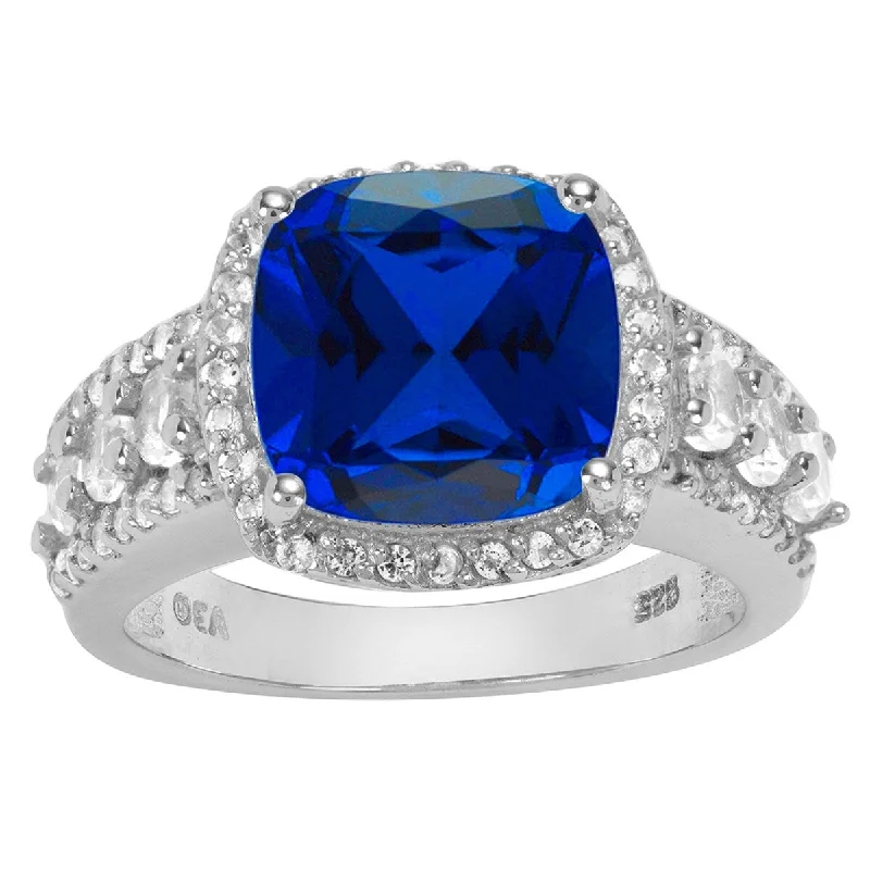 Women’s promise ring-Sterling Silver with Blue Sapphire and Natural White Topaz Classic Ring