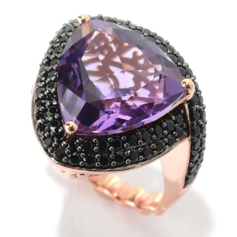 Women’s wedding set ring-925 Sterling Silver Black Spinel and Pink Amethyst Ring