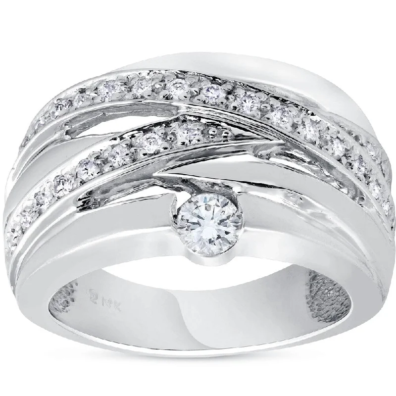 Women’s sterling silver ring-Pompeii3 14K White Gold 3/4 ct TDW Multi Row Crossover Diamond Wide Ring