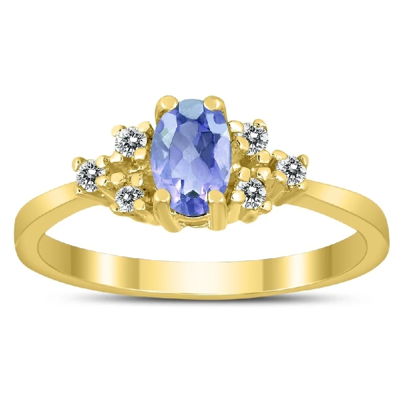 Women’s sparkling diamond ring-6X4MM Tanzanite and Diamond Regal Ring in 10K Yellow Gold