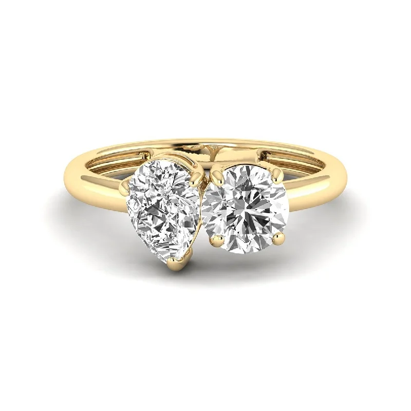 Women’s fine jewelry ring-Marquee Almost 2.50 Carat TW Round And Pear Shape Lab Grown Diamond Ring in 14K Yellow Gold