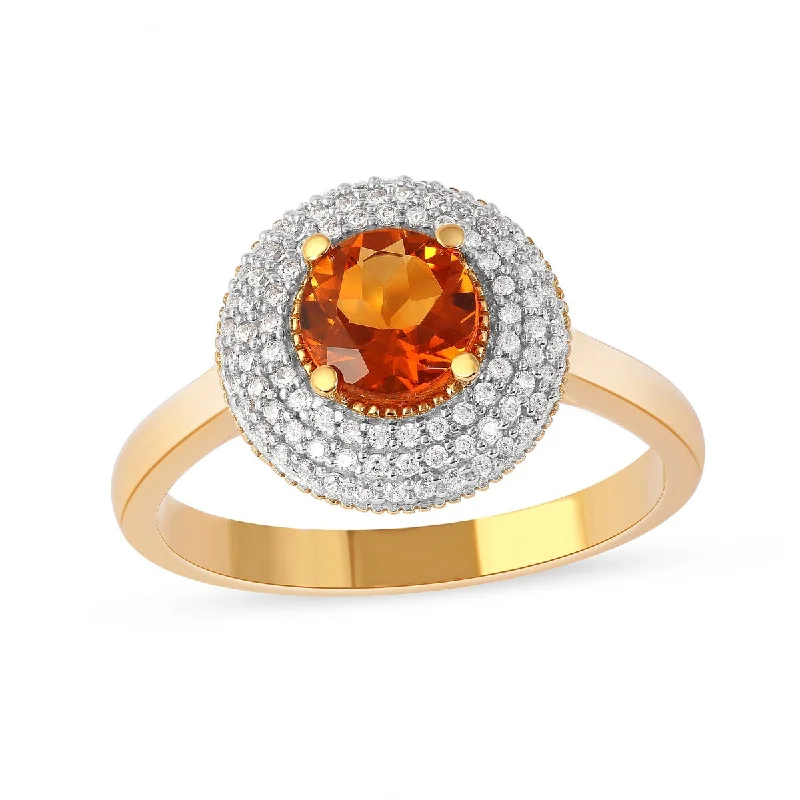 Women’s minimalist ring-Citrine Gemstone 1/5ct TDW Diamond Halo Ring in 10k Yellow Gold by De Couer